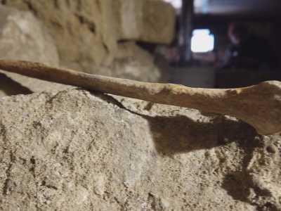 E proprio mentre stiamo per uscire, ci ritroviamo davanti all�ultima sorpresa del luogo: un osso integro, probabilmente una tibia, appartenente a uno dei corpi che un tempo furono seppelliti qui